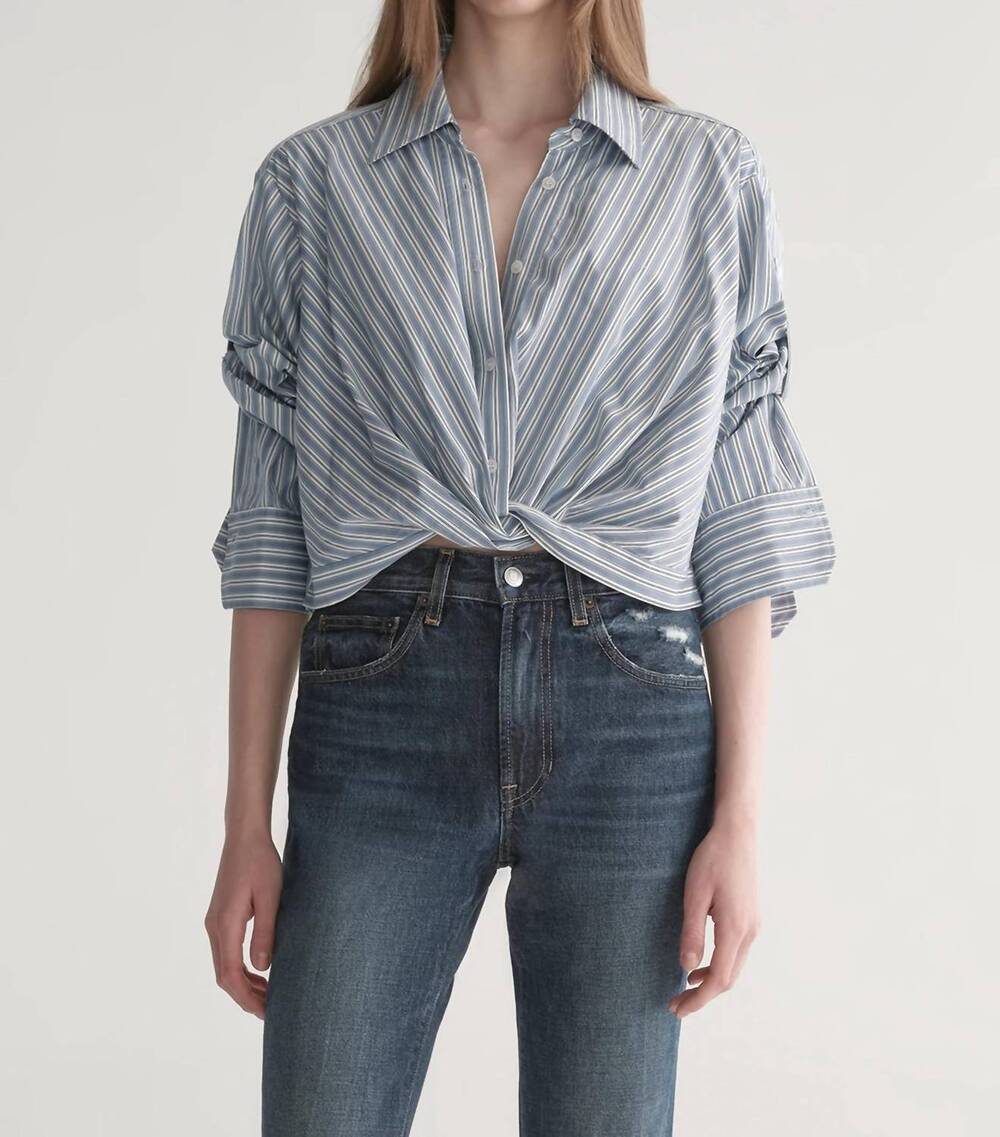 NEW A.L.C. leo striped cotton shirt in white/steel blue